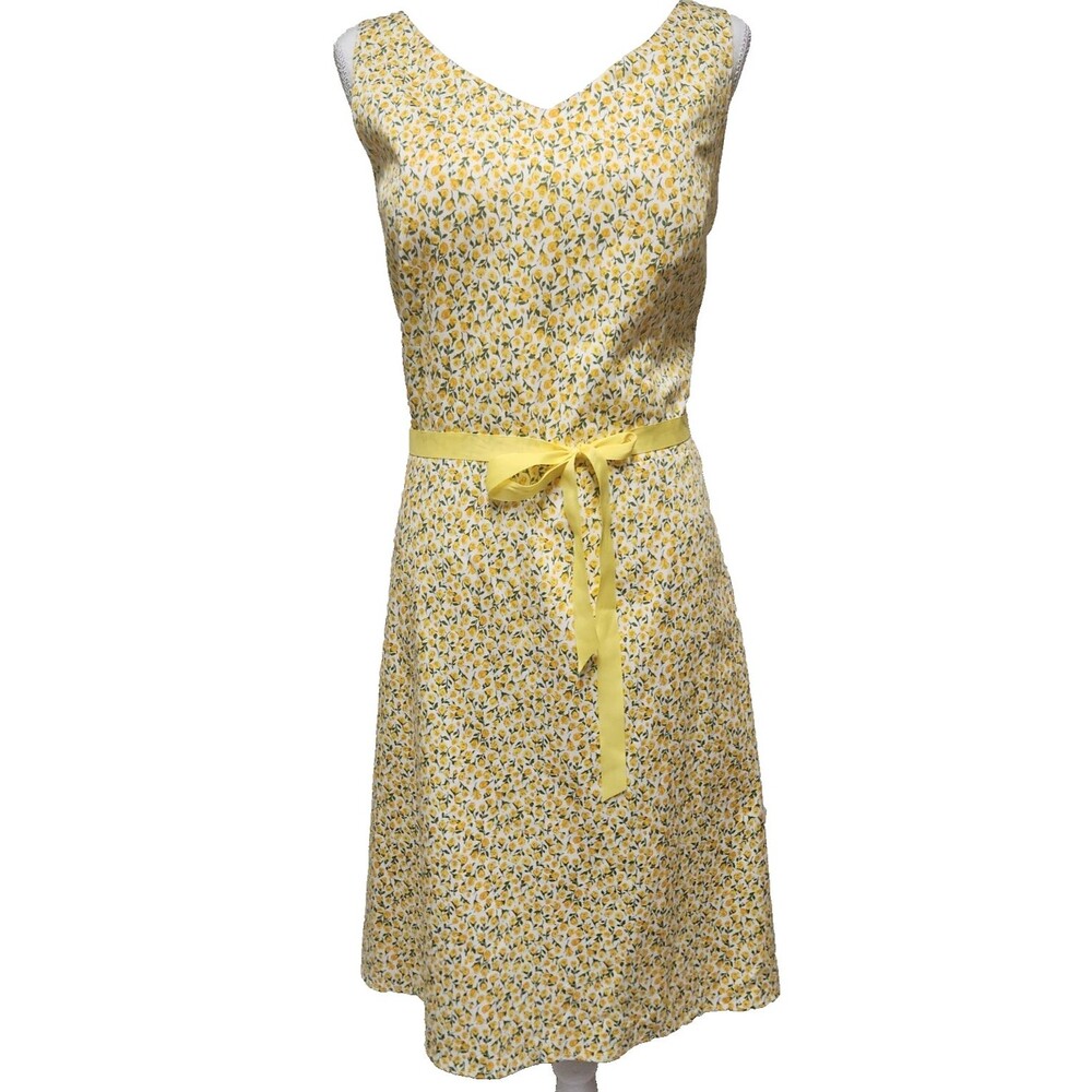 Madison Leigh Dress 14P Petite Smocked Marigold Floral Padded Bra Yellow